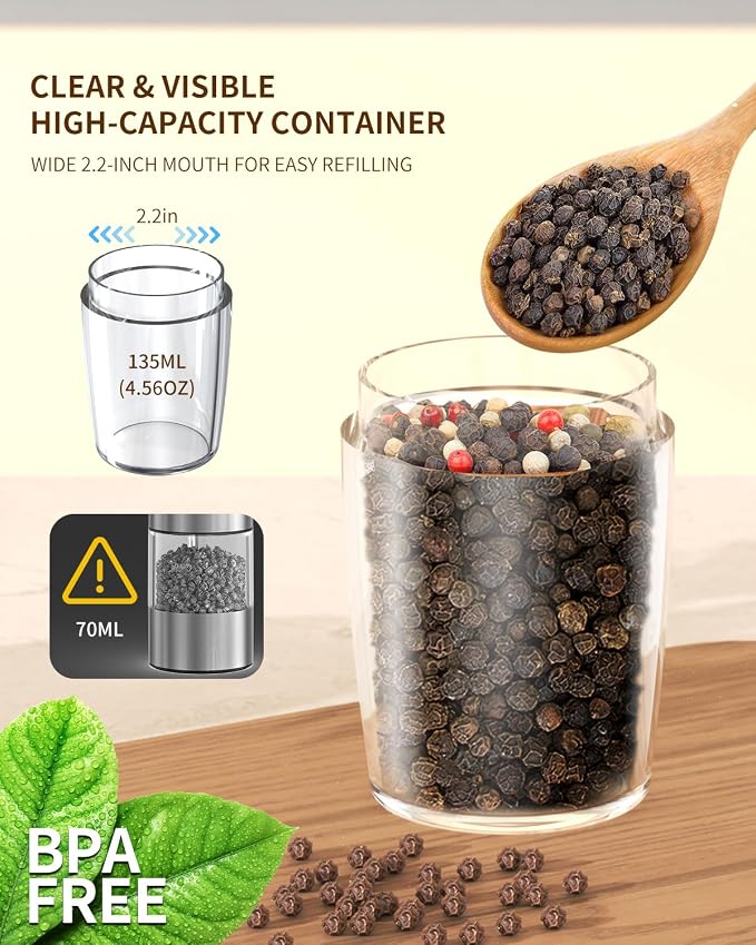 CIRCLE JOY Gravity Electric Salt and Pepper Grinder Set Rechargeable Automatic - Image 6