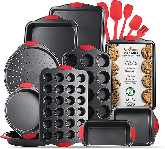 Baking Pan Set, 15 Piece Premium Baking Set, Nonstick Bakeware Sets BPA Free by Eatex