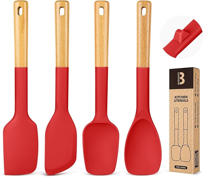 Silicone Spatula Spoon Set, and Spreading, Sturdy BPA-Free Matte Silicone by BADIANO