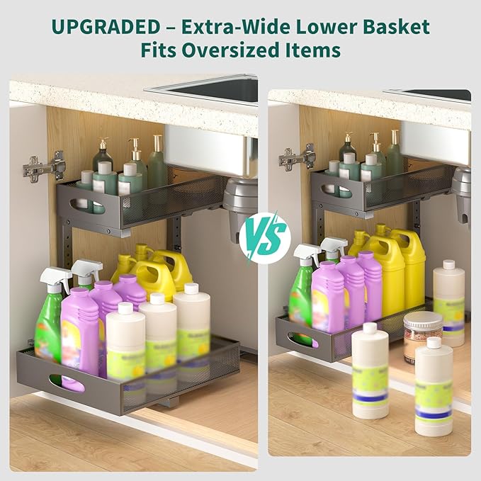 Under Sink Organizer, Extra-Wide Upgrade, Height Adjustable Organization and - Image 4