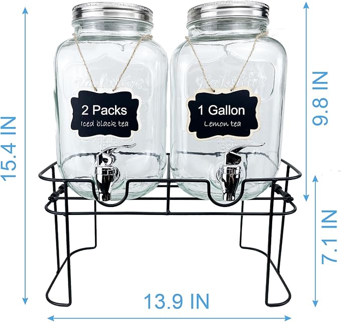 1 Gallon Glass Drink Dispenser for Parties, 2 Packs Juice Lemonade Ice Tea - Image 2