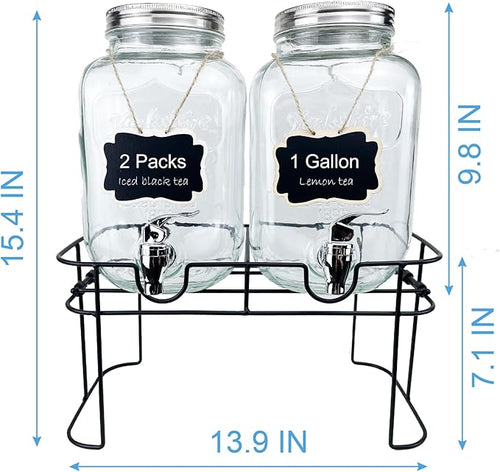 1 Gallon Glass Drink Dispenser for Parties, 2 Packs Juice Lemonade Ice Tea - Image 2