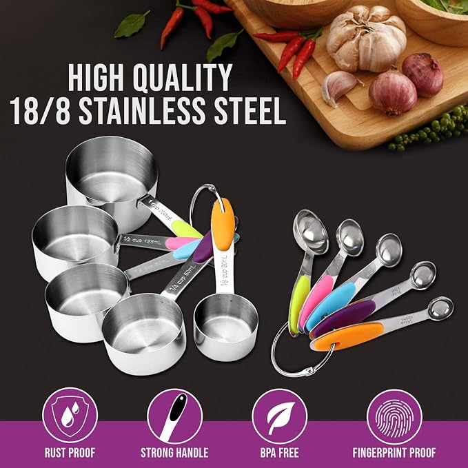 Measuring Cups and Spoons Set 13 Piece. Includes 10 Stainless Steel Measuring - Image 3