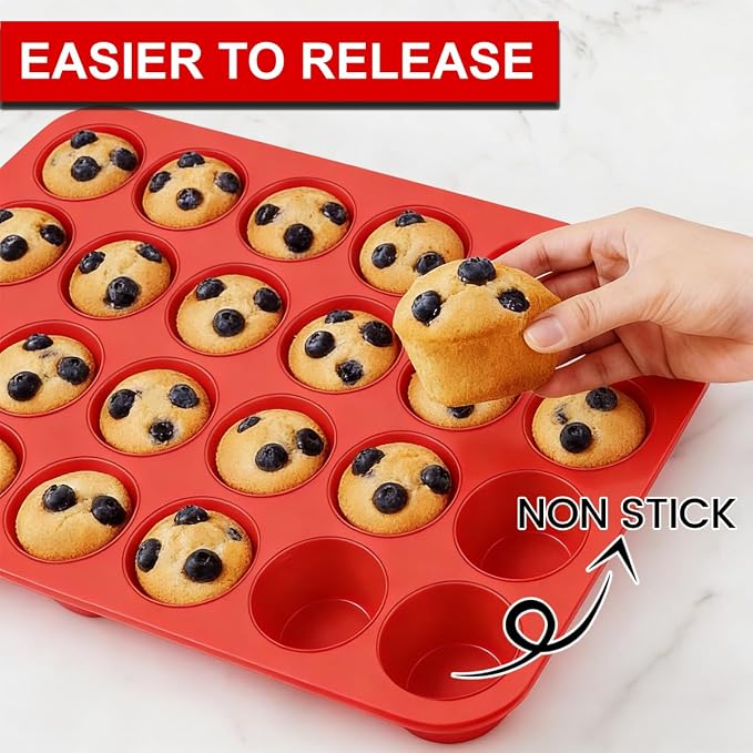 CAKETIME Silicone Mini Muffin Pan 3 Pack 24 Cups Nonstick Mini Cupcake Pan - Image 5