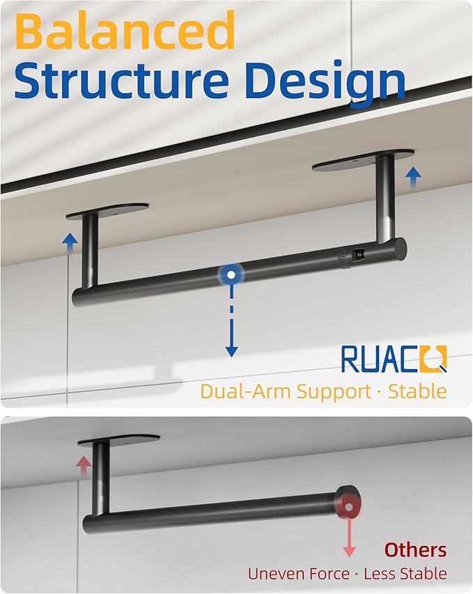 RUACQ Paper Towel Holder Under Cabinet, Wall Mounted or Adhesive Stainless - Image 3