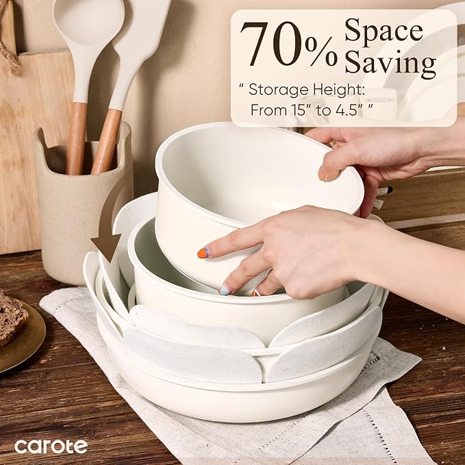 CAROTE 19pcs Pots and Pans Non Stick, Cookware Sets Detachable Handle, - Image 5