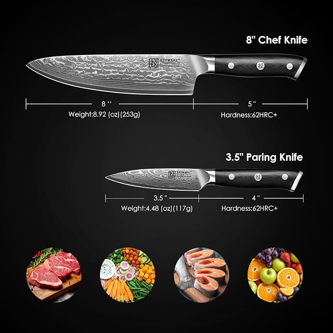 KEEMAKE Damascus Kitchen Knife Set, Elegant Box - Image 2