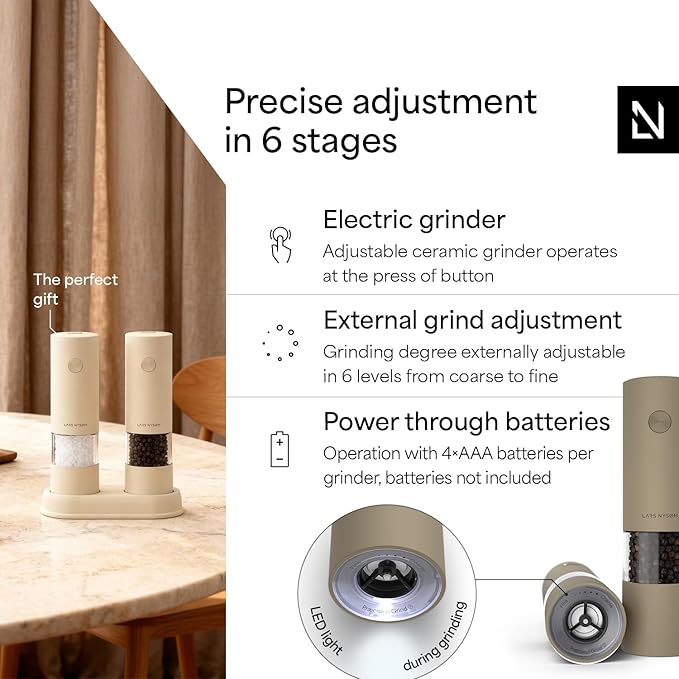 LARS NYSØM Electric Salt and Pepper Grinder Set I Automatic Salt and Pepper - Image 2