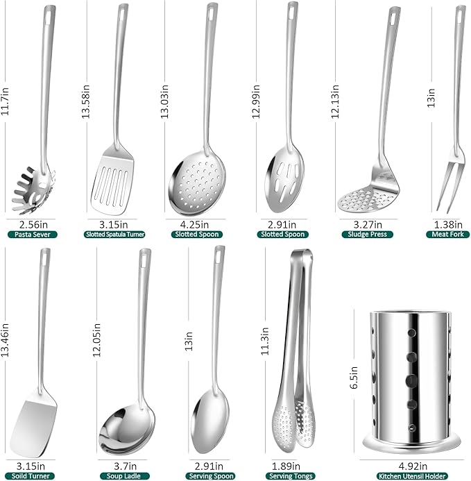 Lazycorner Kitchen Utensils Set, Potato Masher, Pasta Server, Soup Ladle - Image 2