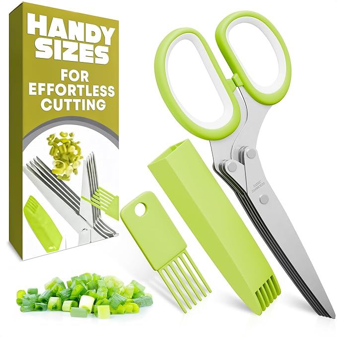 Herb Scissors with 5 Blades and Cover – Stainless Steel Herb Cutter with by LIBERHAUS