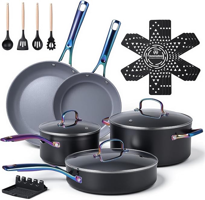 Ammeloo 17 Pcs Ceramic Cookware Set, Induction Pots and Pans Set Non Stick by Unknown