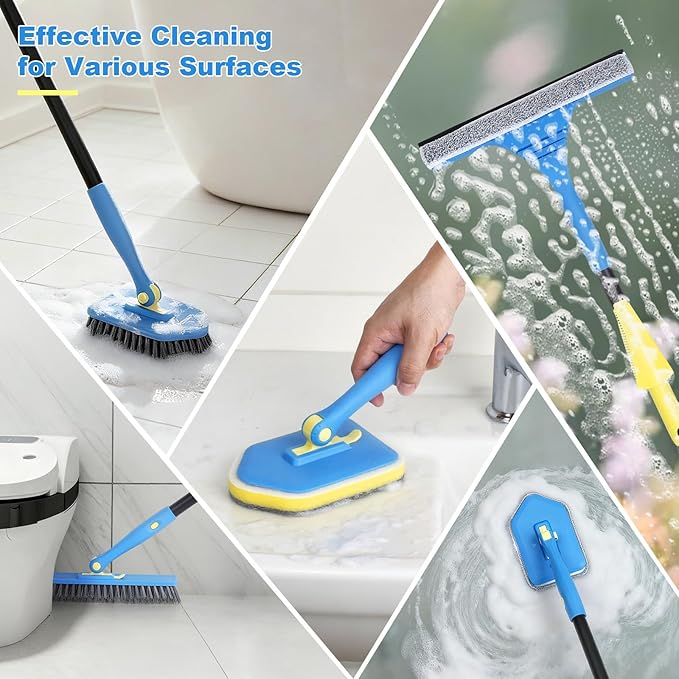 Tile Tub Scrubber Brush with 5 Different Function Cleaning Heads and 51" - Image 4