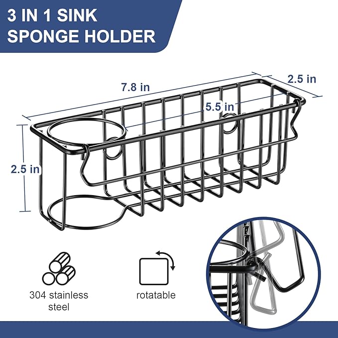 3-In-1 Sponge Holder for Kitchen Sink, 2 Type Suspension Options, Hanging Sink - Image 3
