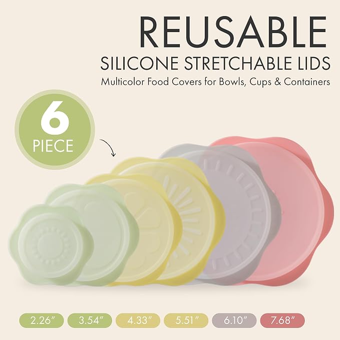 Reusable Silicone Stretchable Lids – 6‐Piece Multicolor Food Covers - Image 2