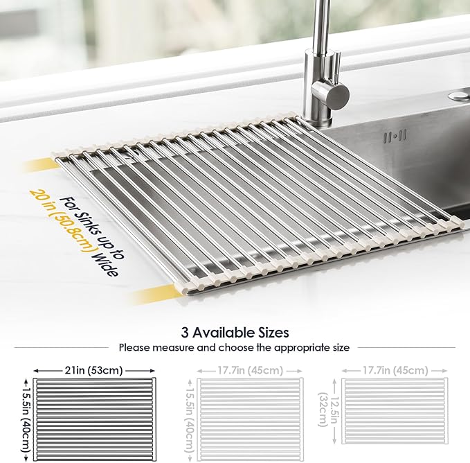 Tomorotec 21" x 15.5" Roll Up Dish Drying Rack Over Sink Drying Rack Sink Cover - Image 4