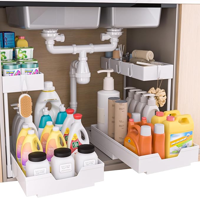 NATURE'S SOURCE 2-Tier Under Sink Organizers and Storage 2 Pack Sliding L-shape by NATURESSOURCE