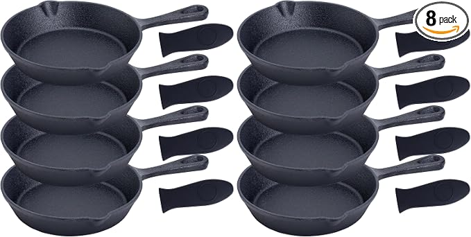 Bruntmor Cast Iron Frying Pan Set of 4-6x4 Inch Black Pre-Seasoned Skillets by Bruntmor