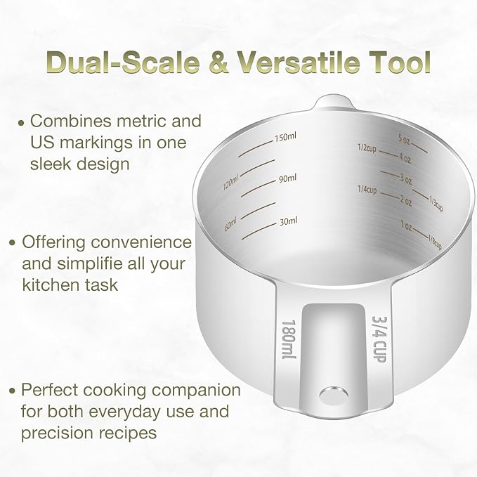 1PCS 3/4Cup Single Measuring Cup, Etched Inner Scale Stainless Steel Measure - Image 4