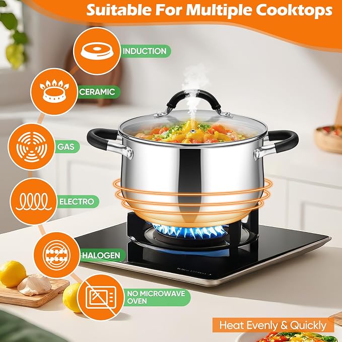 P&P CHEF Stainless Steel Stock Pot, 6 Qt Cooking Soup Pot - Image 6