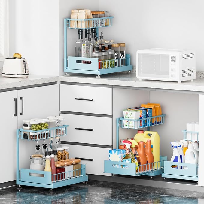 Saydear Under Sink Organizer Storage 2-Tier Premium Metal Pull-Out Kitchen - Image 3