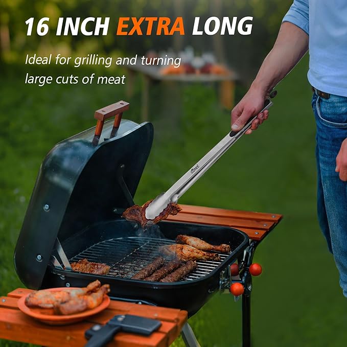 Hotec Stainless Steel Kitchen Tongs, 16 Inch Extra Long Locking Metal Food Tongs - Image 2