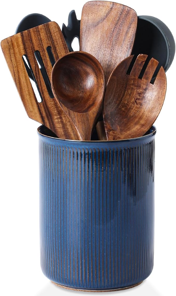 LoeJan Utensil Holder, Extra Large Utensil Crock, Stable Ceramic Utensil by LoeJan