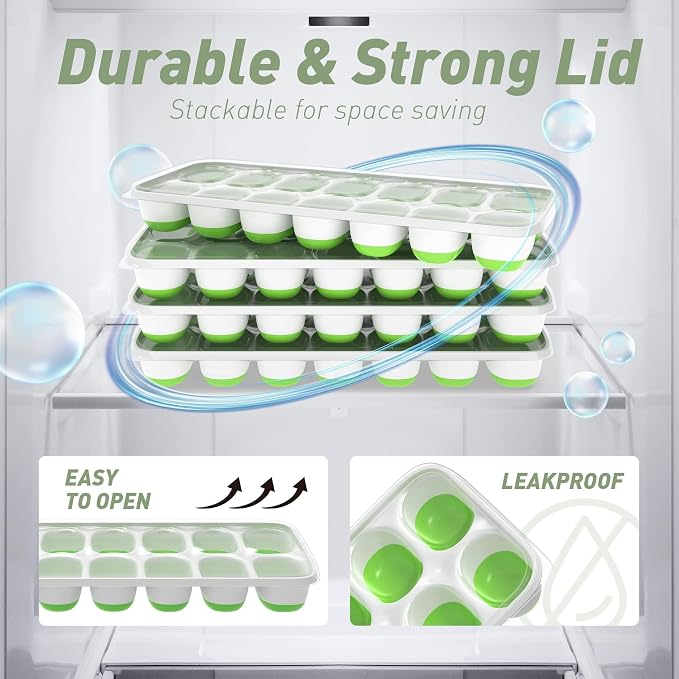 ChefAide Ice Cube Tray with Lid, 4 Packs 56 Cubes Durable Stackable Ice Cube - Image 7