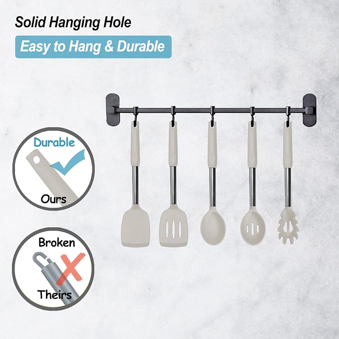 Silicone Spatula and Cooking Spoon, 5 Pack Non-Stick Cooking Utensils - Image 5