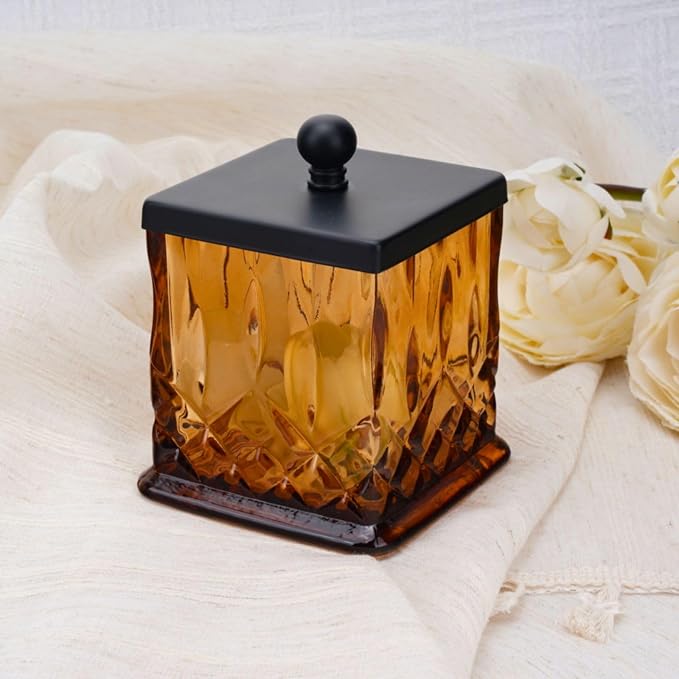 Qtip Holder, 15Oz Amber Glass Apothecary Jars - Image 2