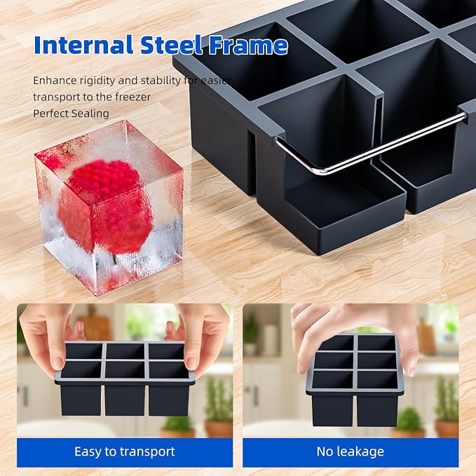 Large Ice Cube Tray for Whiskey 3 Pack, HANCELANT Big Silicone Square Ice Cube - Image 3