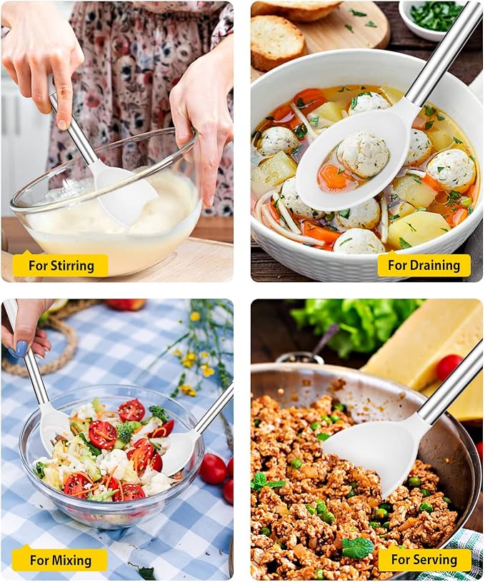 Pack of 2 Large Silicone Cooking Spoons, Non Stick Solid Basting Spoon - Image 3