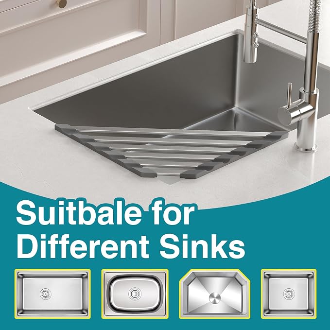 COOL-ANGLE Corner Sink Drying Rack, Heat Resistant Roll Up Mat - Image 5