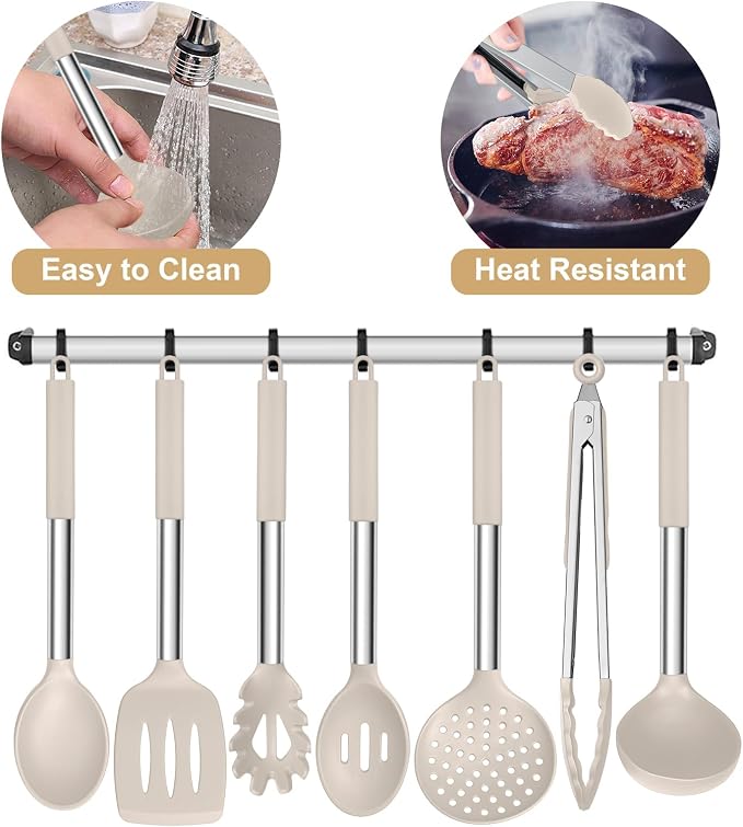 E-far Silicone Cooking Utensils Set, Slotted Turner, Soup Ladle, Pasta Server - Image 6