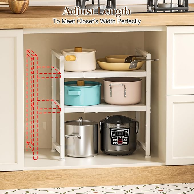 2-Tier Expandable Kitchen Storage Shelf, 150LBS Heavy Duty Metal Shelving Units - Image 5