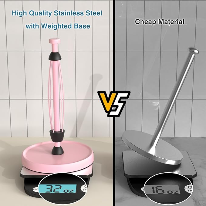 Pink Paper Towel Holder Countertop, Stainless Steel, Weighted Base, Paper Towel - Image 5