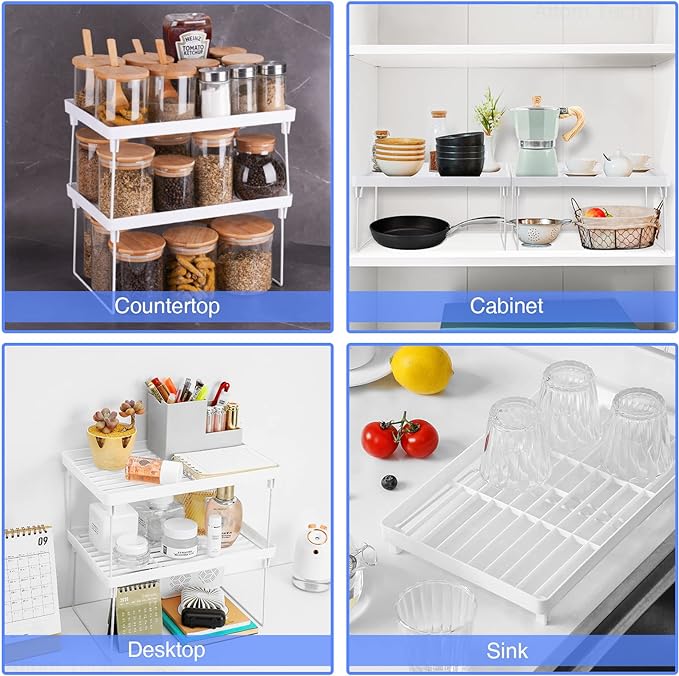 NiHome 4-Pack Stackable Plastic Kitchen Storage Shelf Foldable Rack - Image 2