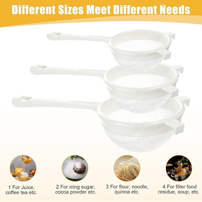 3PCS Plastic Nylon Strainer Set, 3 Sizes Ultra Fine Mesh Strainer - Image 3