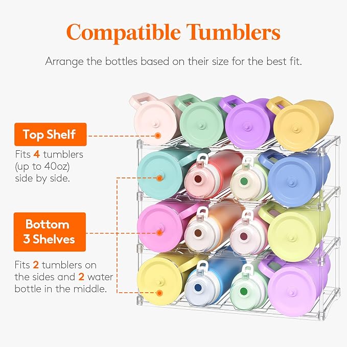 Lifewit Stackable Bottle Storage Organizer, Large Slot Water Bottle Tumbler - Image 4