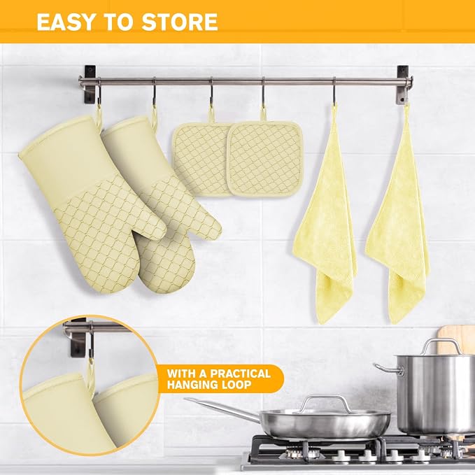 6 Pcs Oven Mitts and Pot Holders, 500℉ Heat Resistant Oven Mitts - Image 6