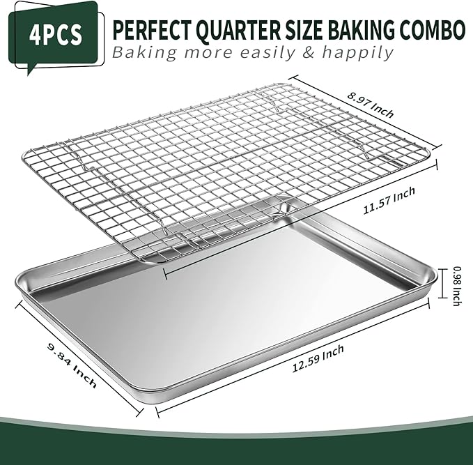 Quarter Sheet Pan with Cooling Rack Set, CEKEE Stainless Steel Cookie Sheets - Image 2