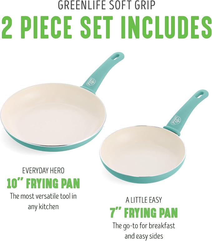 GreenLife Non Stick Fry Pan Set 7" & 10", Non-Toxic PFAS-Free Ceramic Skillet - Image 3