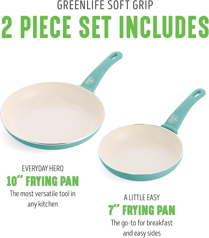 GreenLife Non Stick Fry Pan Set, Non-Toxic PFAS-Free Ceramic Skillets, - Image 3