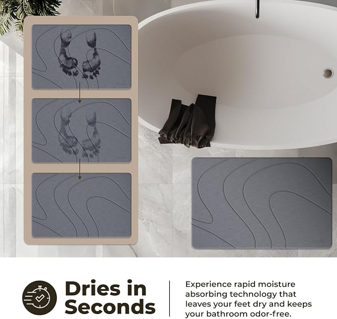 TOSORO - Stone Bath Mat Diatomaceous Earth Shower Mat Non-Slip Super Absorbent - Image 3