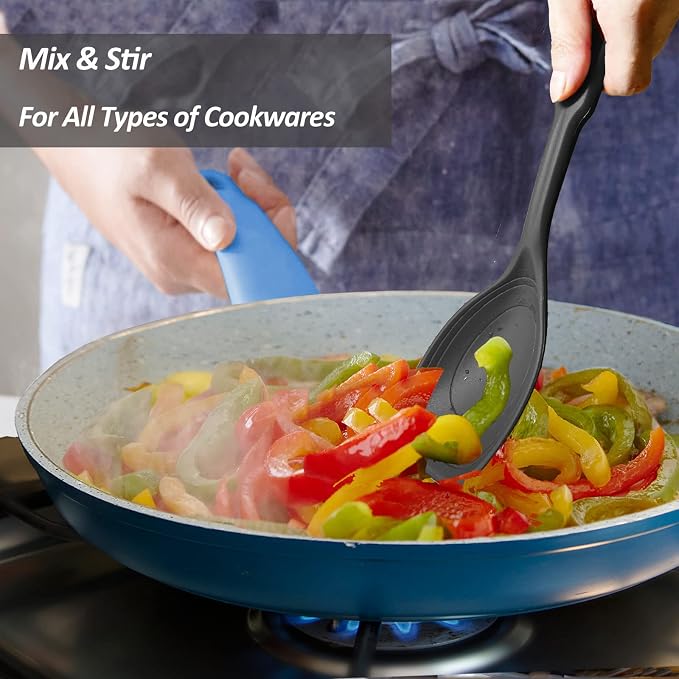 2 Pack Large Silicone Cooking Spoon, Non-Stick Slotted and Solid Spoon set - Image 8