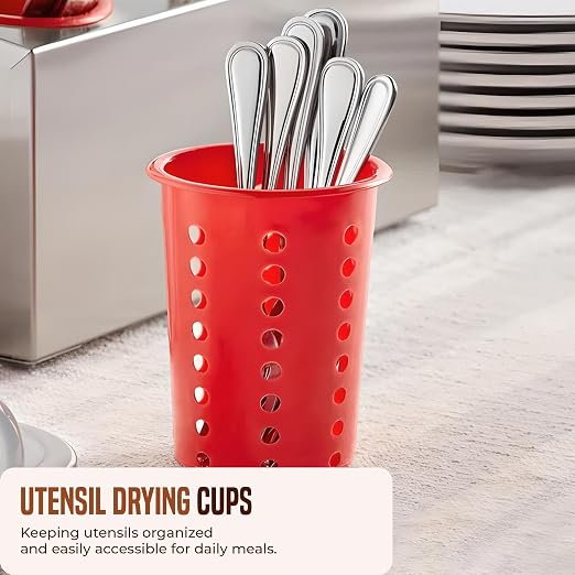 OCS Parts Perforated Utensil Drying Cups | Red | Plastic Flatware Holder - Image 3