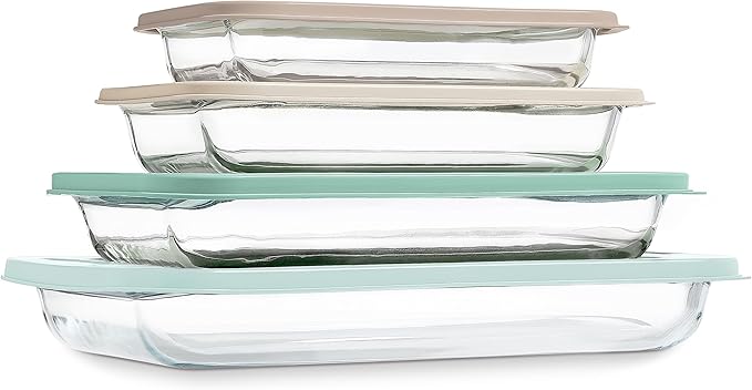 COOK WITH COLOR 8-Piece Deep Glass Baking Dish Set with Plastic Lids – by CookwithColor