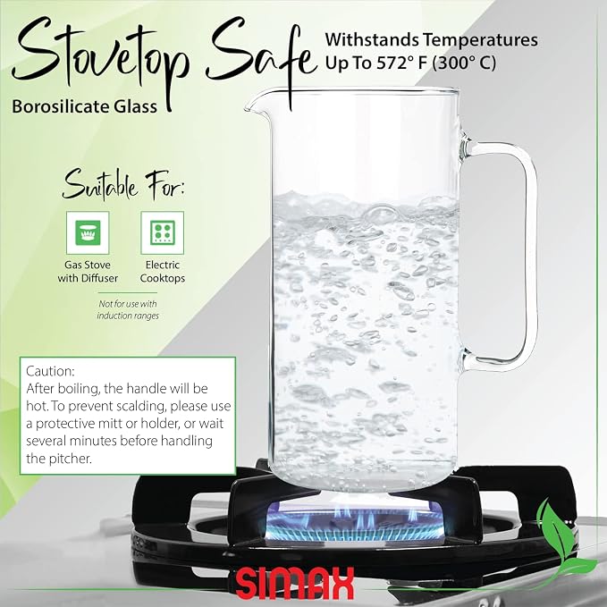 Simax Glass Pitcher, 32 Ounce Borosilicate Glass, Hot and Cold Safe Iced Tea - Image 4