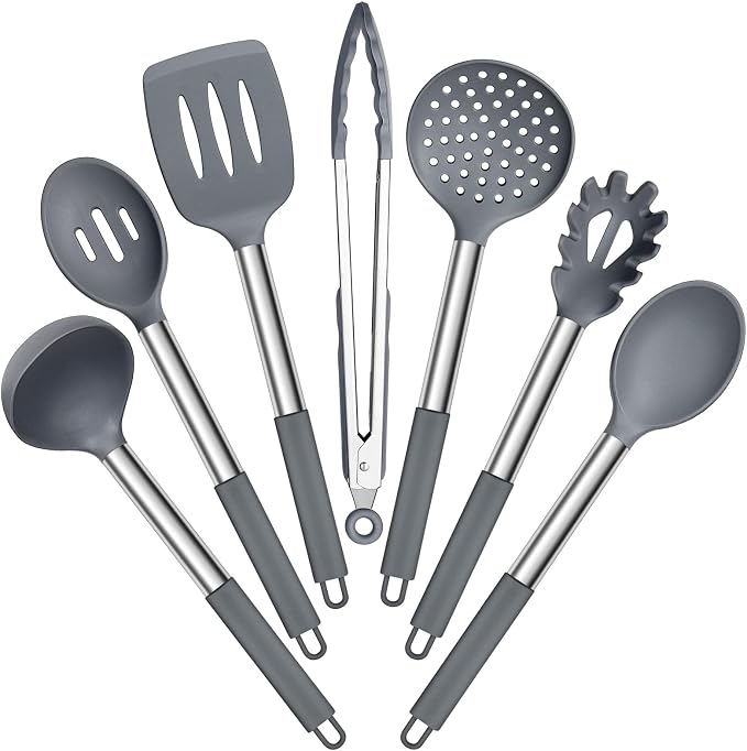 E-far Silicone Cooking Utensils Set, Slotted Turner, Soup Ladle, Pasta Server by E-far