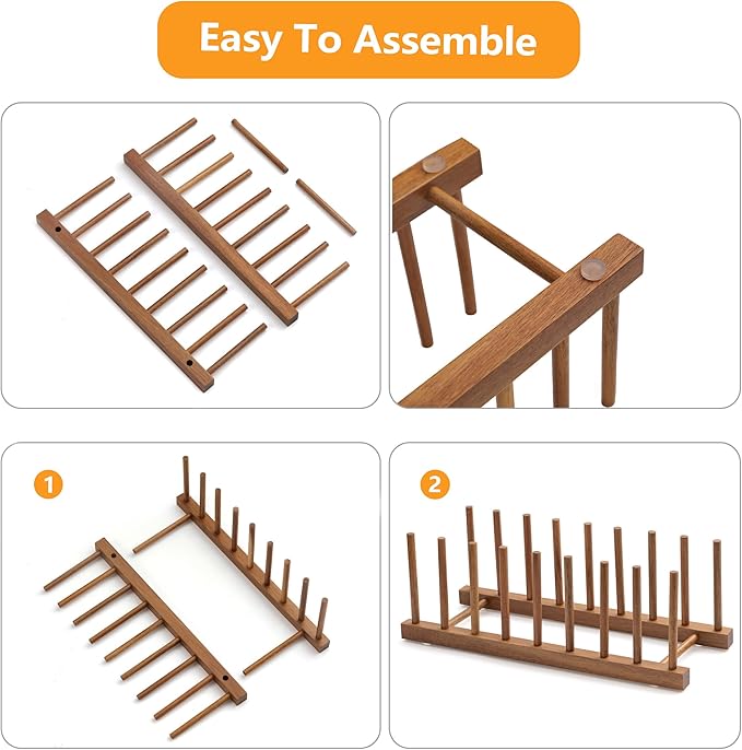 HBlife 4pcs Acacia Wooden Dish Dying Rack Pot Lid Plate Organizer Holder - Image 3