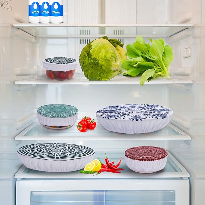 10Pcs Reusable Bowl Covers In 5 Size, Stretch Cloth Fabric Dish Cover Kitchen - Image 4